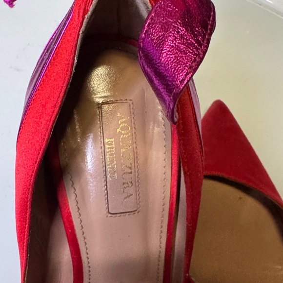SHOWSTOPPERS! AQUAZZURA GORGEOUS HEELS! red satin and purple leather - Picture 2 of 7